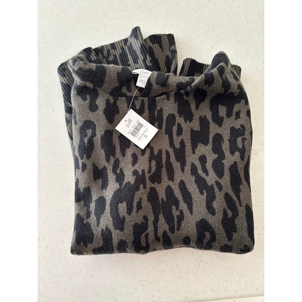 J.Jill Leopard Print Hooded Sweater Women Brown Black Lightweight Knit Pullover - Picture 12 of 12